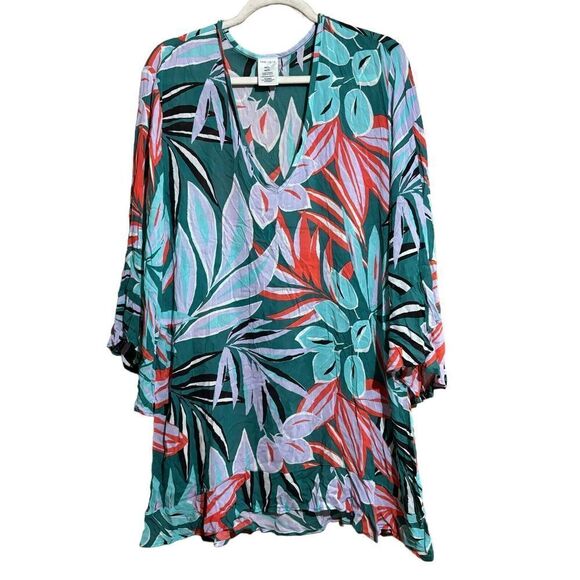 Anne Cole Coverup Womens Medium Large Multicolor Tropical Tunic Pullover Swim - Picture 1 of 7